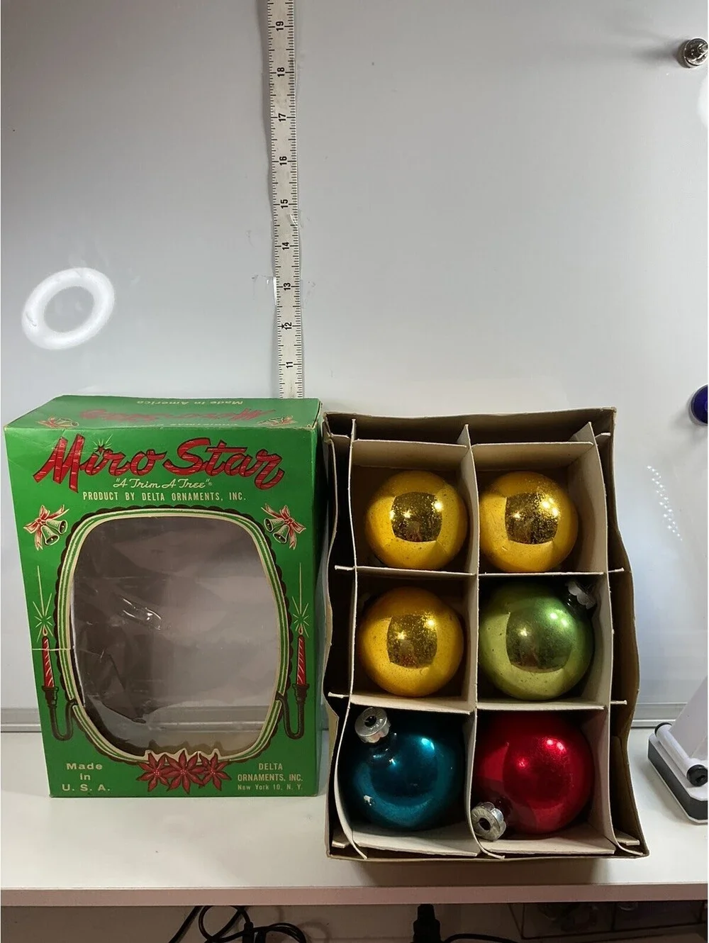 Micro Star Vintage Glass Ball Ornaments 6 IOB